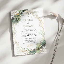 Invitación Elegante Eucalyptus Greenery Gold Frame Boda