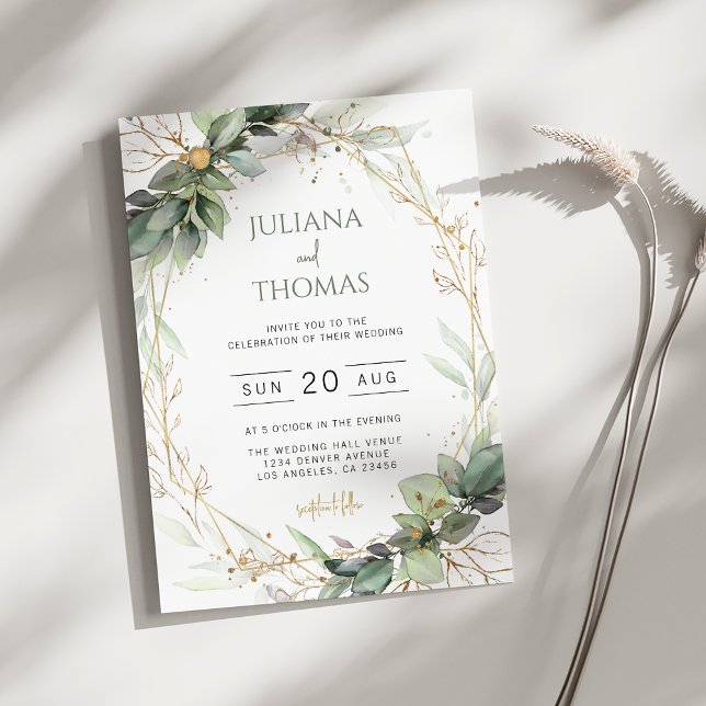 Invitación Elegante Eucalyptus Greenery Gold Frame Boda (Subido por el creador)