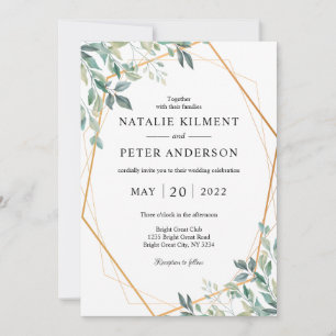 Invitación Elegante Eucalyptus Greenery Gold Rustic Boda