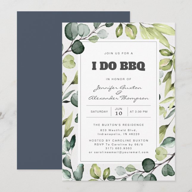 Invitación Elegante Eucalyptus Greenery I Do BBQ Fiesta (Anverso / Reverso)
