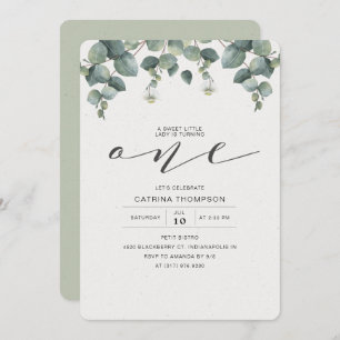 Invitación Elegante Eucalyptus Greenery Primer Fiesta de cump