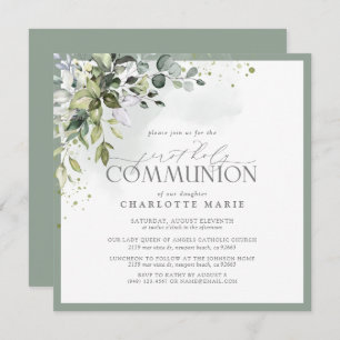 Invitación Elegante Eucalyptus Greenery Primera Santa Comunió