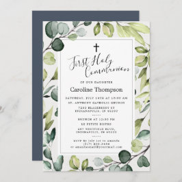 Invitación Elegante Eucalyptus Greenery Primera Santa Comunió