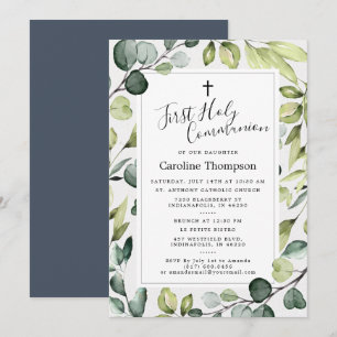 Invitación Elegante Eucalyptus Greenery Primera Santa Comunió