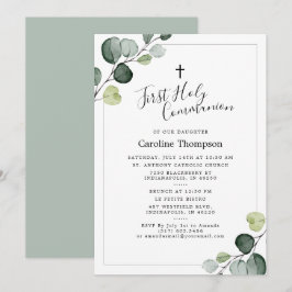 Invitación Elegante Eucalyptus Greenery Primera Santa Comunió