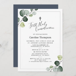Invitación Elegante Eucalyptus Greenery Primera Santa Comunió
