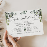 Invitación Elegante Eucalyptus Greenery Rehearsal Dinner<br><div class="desc">Esta elegante colección de Boho Greenery presenta hojas de color agua mezcladas con un elegante tipo de letra sans y un delicado tipo de letra sans en negro,  con un monograma en la parte posterior. Elementos coincidentes disponibles.</div>
