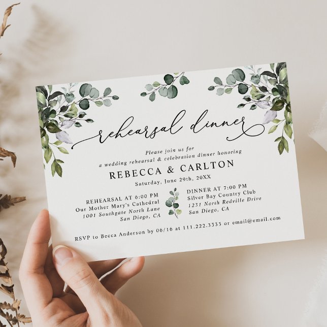 Invitación Elegante Eucalyptus Greenery Rehearsal Dinner (Subido por el creador)