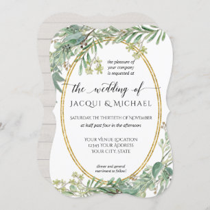 Invitación Elegante Eucalyptus Greenery Rústica Madera acuare