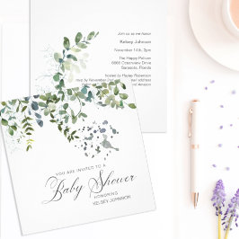 Invitación Elegante Eucalyptus Greenery Script Baby Shower