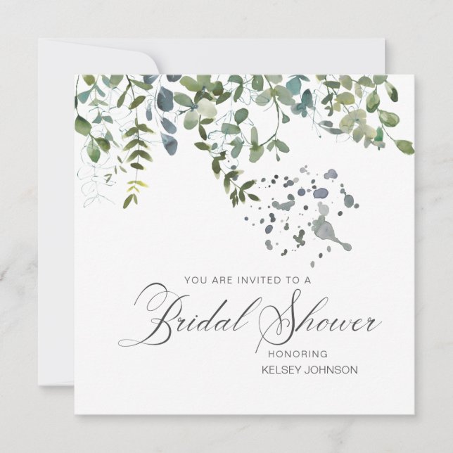 Invitación Elegante Eucalyptus Greenery Script Ducha Nupcial (Anverso)