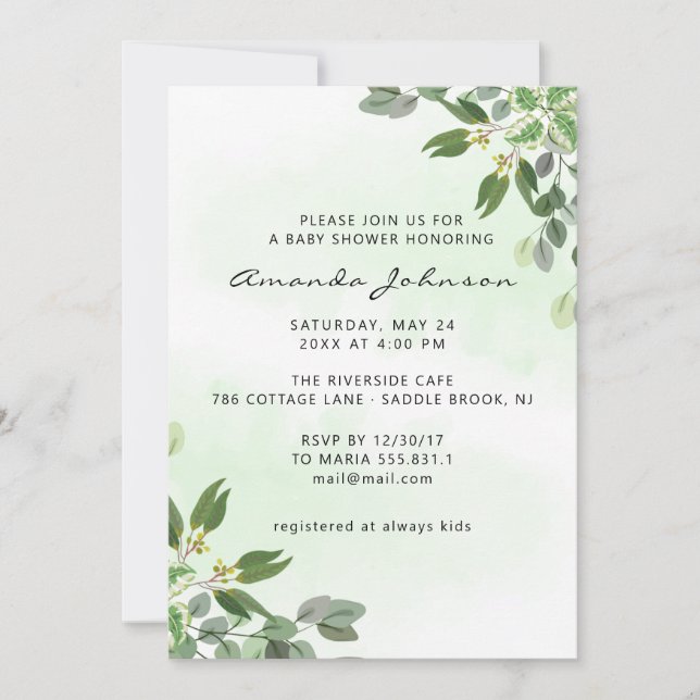 Invitación Elegante Eucalyptus Greenery Suculento Baby Shower (Anverso)
