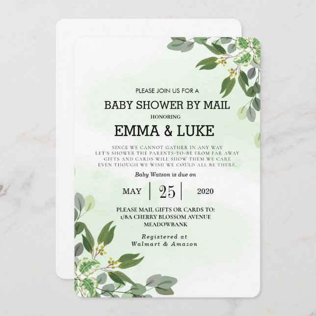 Invitación Elegante Eucalyptus Greenery Suculento Baby Shower (Anverso / Reverso)