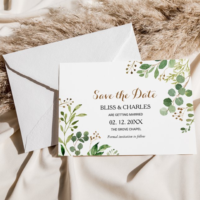 Invitación Elegante Eucalyptus Greenery Wedding Save the Date (Subido por el creador)