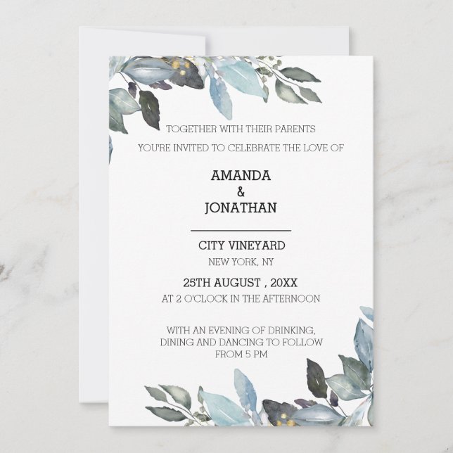 Invitación Elegante Eucalyptus Greenery Wedting (Anverso)