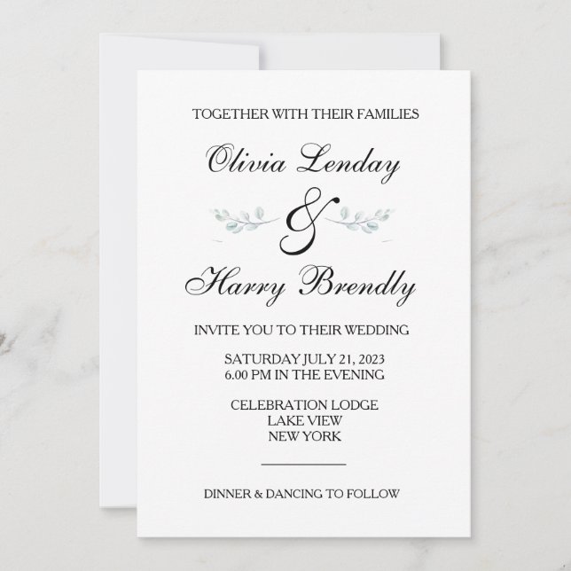 Invitación Elegante Eucalyptus Greenery Wedting (Anverso)