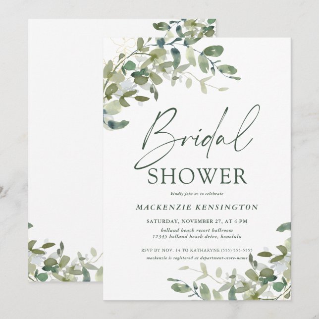 Invitación Elegante Eucalyptus Ivy Bridal Shower (Anverso / Reverso)