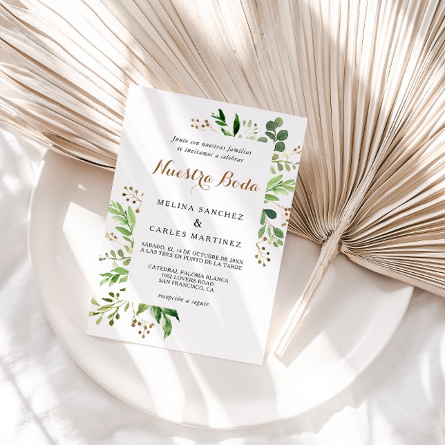 Invitación Elegante Eucalyptus Leaf Greenery Boda español (Subido por el creador)