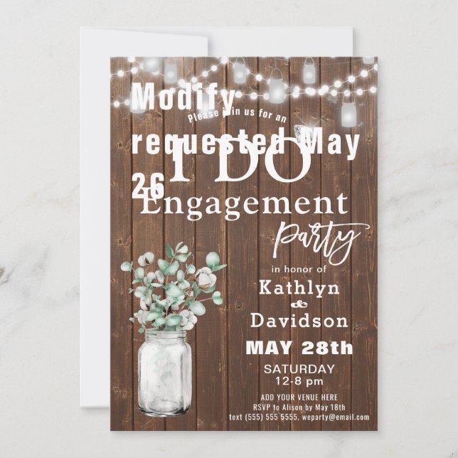 Invitación Elegante Eucalyptus Mason Jar I DO Engagement Part (Anverso)