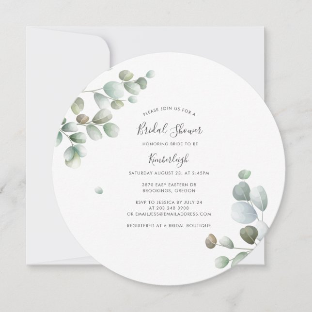 Invitación Elegante Eucalyptus Minimalista ducha de novias (Anverso)