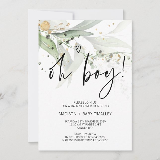 Invitación Elegante Eucalyptus Oh Boy Fiesta de Baby Shower (Anverso)