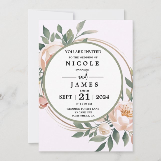 Invitación Elegante Eucalyptus Peach Floral (Anverso)