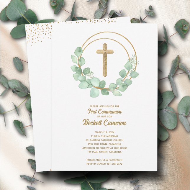Invitación Elegante Eucalyptus Primera Cruz Comunitaria (Subido por el creador)