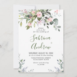 Invitación Elegante Eucalyptus Rosas Rubor Boda de Verdor