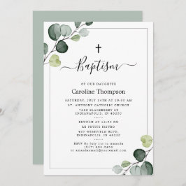 Invitación Elegante Eucalyptus Verdor Bautismo Verde