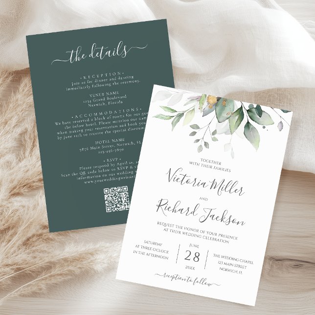 Invitación Elegante Eucalyptus Verdor Todo En Un Boda QR (Subido por el creador)