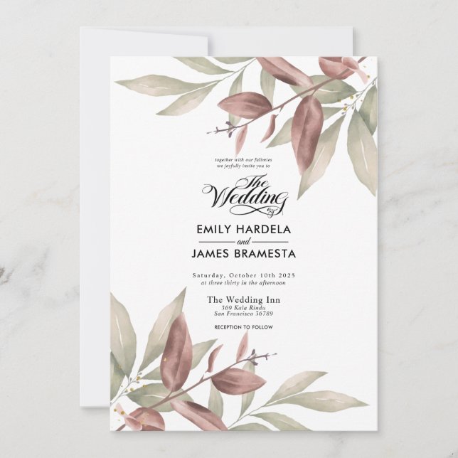 Invitación Elegante Eucalyptus Watercolor Boda Presupuestario (Anverso)