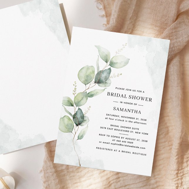 Invitación Elegante Eucalyptus Watercolor Bridal Shower (Watercolor Eucalyptus Greenery Bridal Shower Invitation)