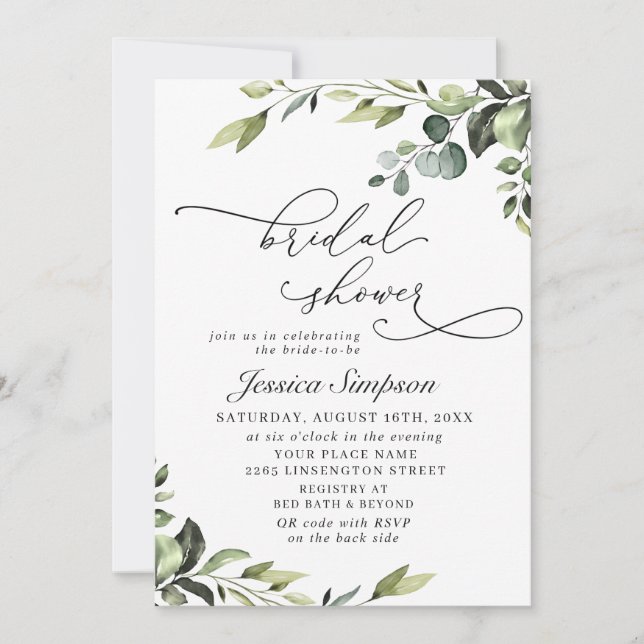 Invitación Elegante Eucalyptus Watercolor Floral Bridal Showe (Anverso)
