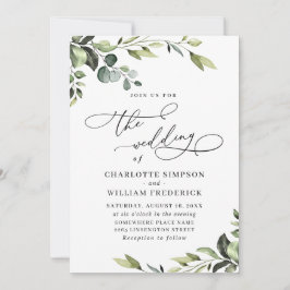 Invitación Elegante Eucalyptus Watercolor Greenery Boda