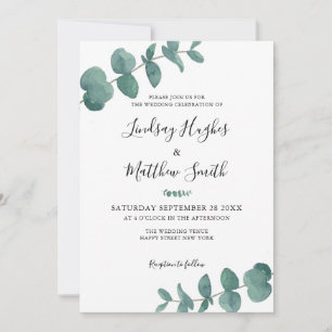 Invitación Elegante Eucalyptus Watercolor Leaves Boda