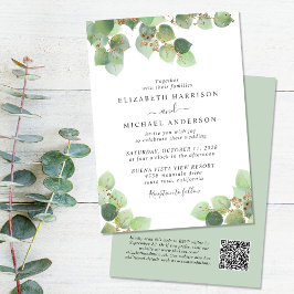 Invitación Elegante Eucalyptus Watercolor QR Code Boda