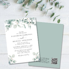Invitación Elegante Eucalyptus Watercolor QR Code Boda
