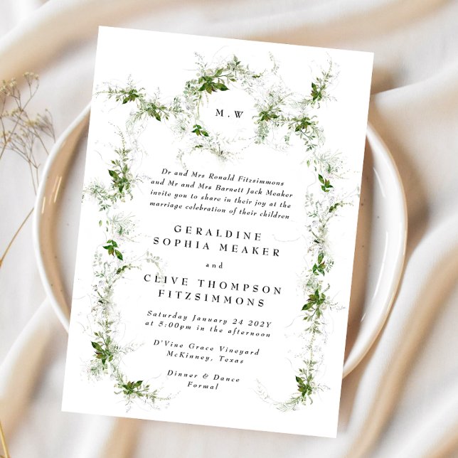 Invitación Elegante Eucalyptus Wreath Monograma Boda (Subido por el creador)