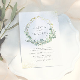Invitación Elegante Eucalyptus y Boda de marco geométrico de 