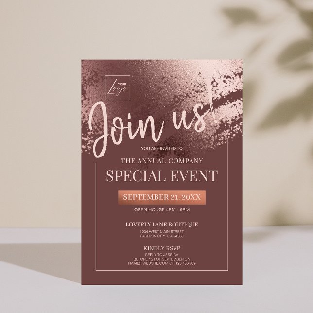 Invitación Elegante evento corporativo especial de bronce (Stylish bronze editable business gala invite)
