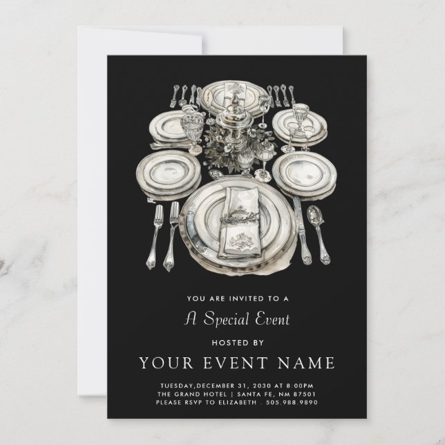 Invitación Elegante evento de cena formal (Anverso)