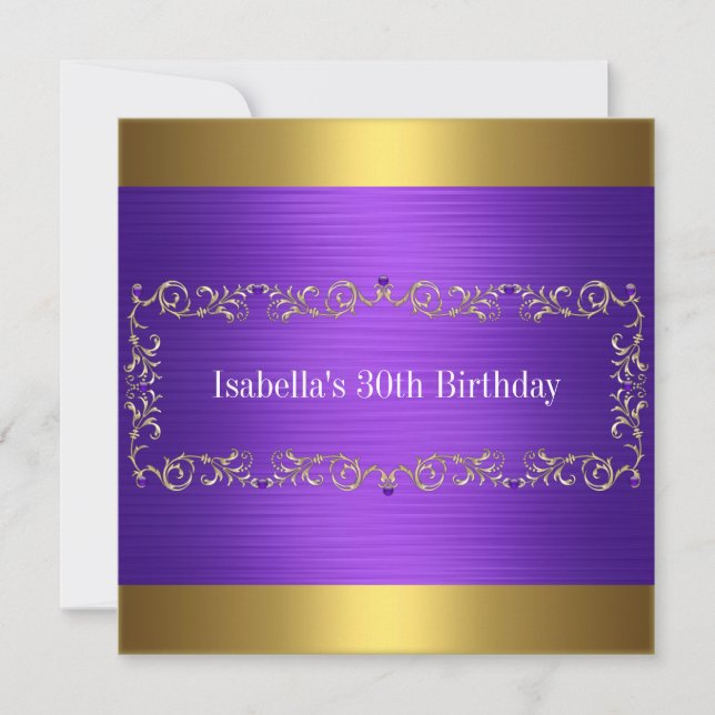 Invitación Elegante evento de cumpleaños de joyas púrpura y o (Anverso)