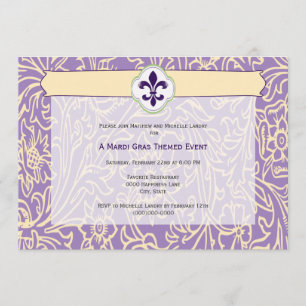Invitación Elegante evento de Mardi Gras Fleur de Lis