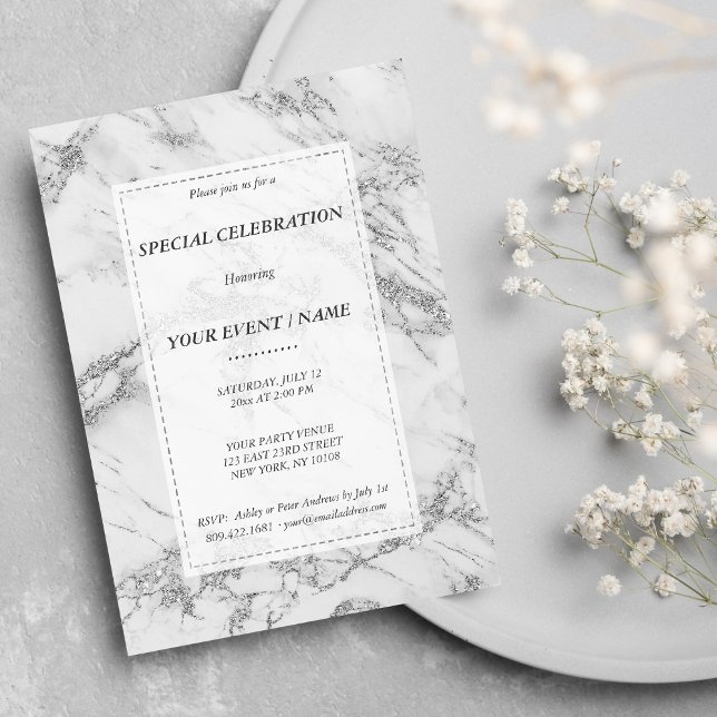 Invitación Elegante evento de mármol gris plateado con brillo (Elegant gray silver glitter marble Event)