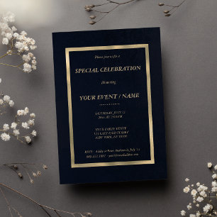 Invitación Elegante evento especial azul marino y dorado