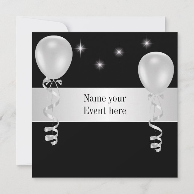 Invitación Elegante evento especial de los globos blancos neg (Anverso)