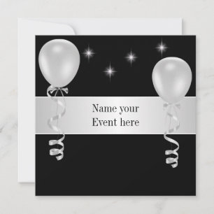 Invitación Elegante evento especial de los globos blancos neg