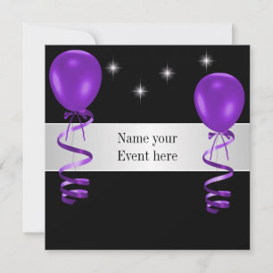 Invitación Elegante evento especial de los globos morados neg