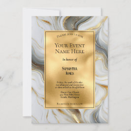 Invitación Elegante evento Faux Gold, Gray and White Marble