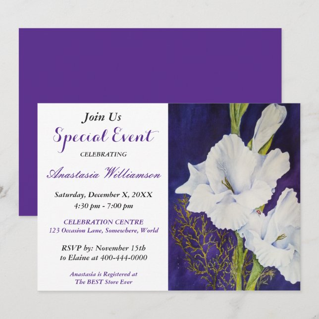 INVITACIÓN ELEGANTE EVENTO FIESTA POR LA NOCHE INVITA (Anverso / Reverso)